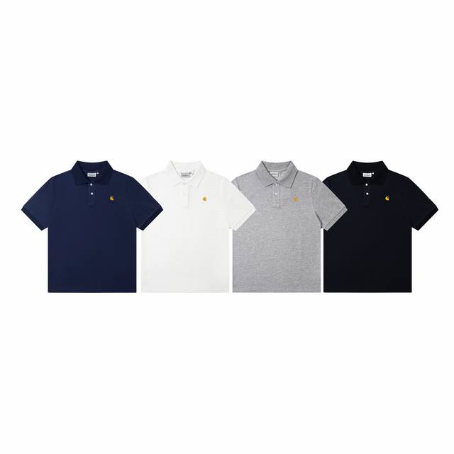 4051# Carhartt 卡哈特 经典小金标刺绣短袖Polo衫 颜色：黑 白 蓝 灰 码数：S M L Xl 面料：230克丝光棉双珠地 成分：100%棉