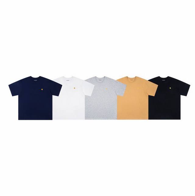 4013# Carhartt Wip 卡哈特 经典刺绣金标圆领短袖男女同款 面料升级 颜色：黑 白 灰 卡 码数：S M L Xl 面料：纯棉潮牌双纱260克