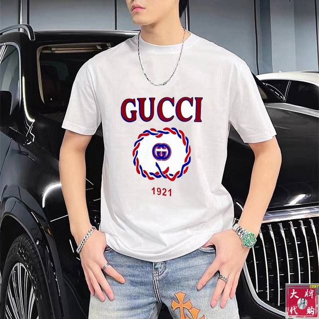高版本 Gucci 古奇 最大Xxl可穿200斤顶级圆领休闲短袖高级定制百搭款式 任何人都可以轻松驾驭 面料全订制工艺 胸前奢华经典品牌最新Logo设计，非常显