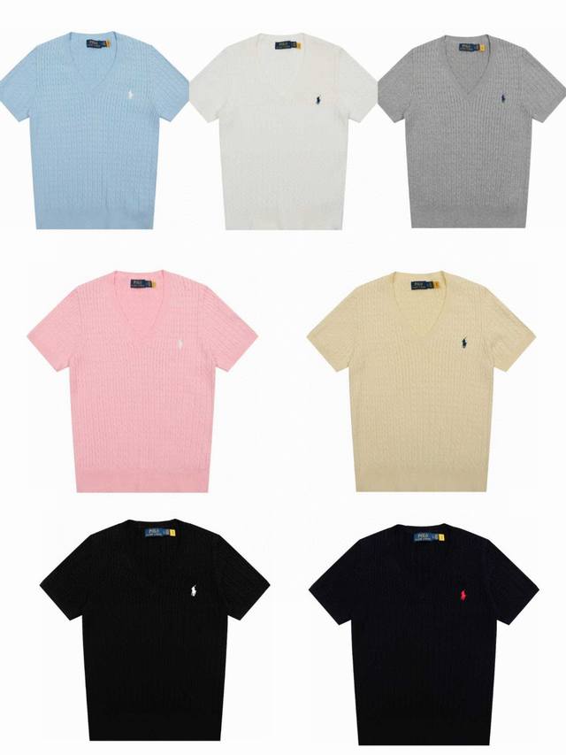 女款 拉夫劳伦Ralph Lauren V领纯色小马刺绣Logo针织短袖 手感软糯，舒适亲肤，通身绞花编织设计，工艺复杂，耗时费力，V领的设计，修饰脖颈线条和脸