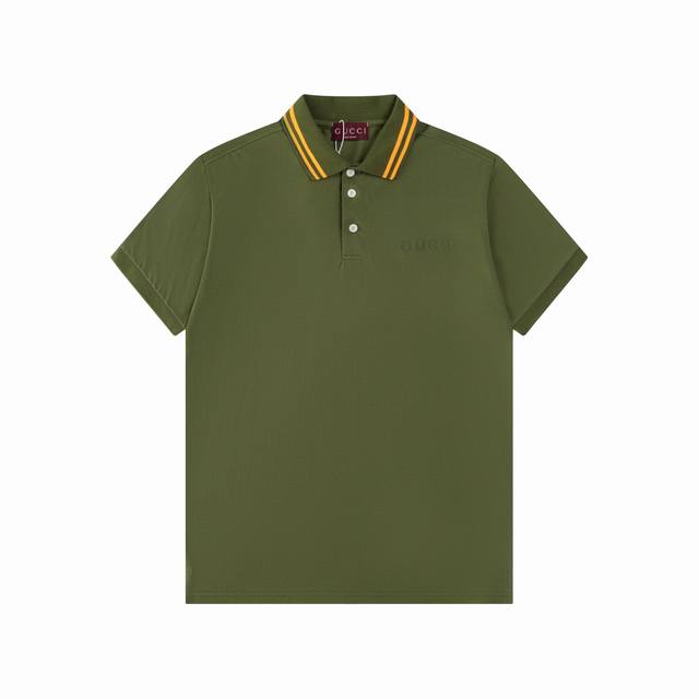 Gucci 古驰 25Ss新款 压花Logo 彩条领Polo 230克重全棉珠地 颜色：浅灰 军绿 宝兰码数：S M L Xl Xxl