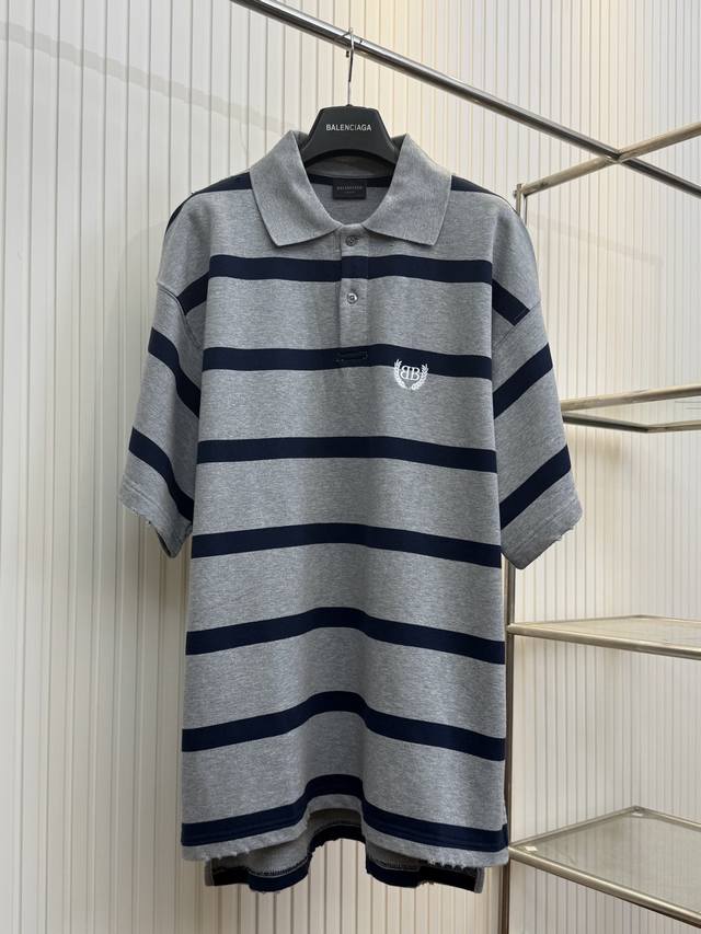 Bal 巴黎 25Ss 新款Bb麦穗小标刺绣条纹翻领短袖T恤 Size：1 2 3