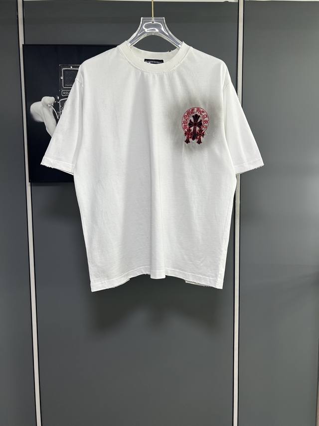 高端原版规格版本 25Ss早春新品 克罗心 洗水做破渐变刺绣Logo精致升 原版面料 官方同款 短袖T恤 定制300克同缸染面料 手感非常舒服 春夏最新砖柜同步