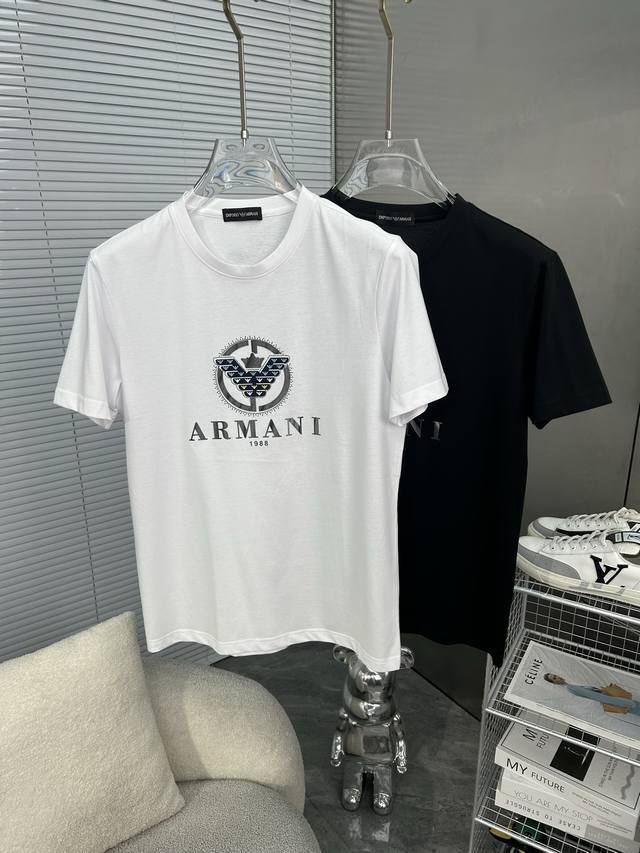 Armani阿玛尼 2025Ss春夏高品质丝光棉短袖T恤 M-6Xl可穿至230斤 顶级原单品质，当下最新工艺要求，顶级订单要求车线做工，超级好搭配，顶级定制，
