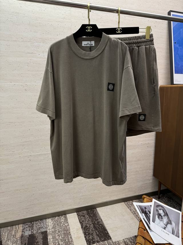 衣服 裤子 Ston石头岛25S新款男士休闲圆领短袖短裤套装，纯棉 偏 宽松短袖 尺码M-2Xl 尺码