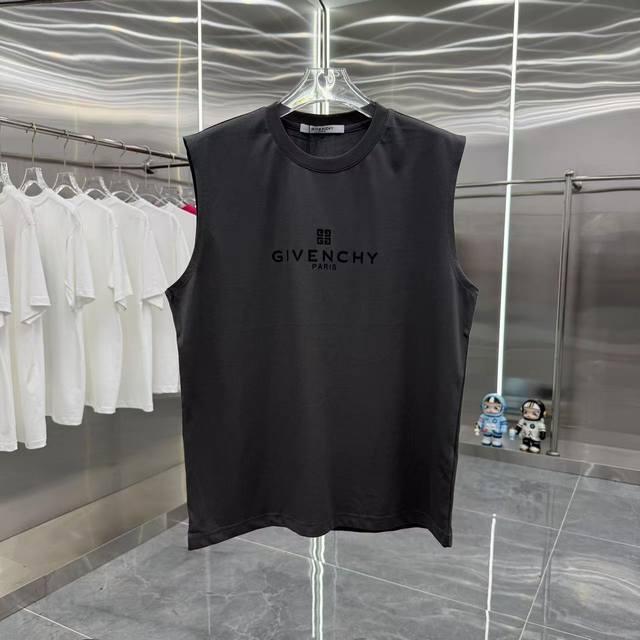 纪梵希 2025夏季新款260克 无袖背心 个性印花工艺 男女同款宽松版 S M L Xl Xxl 五个码 黑色 白色 灰色