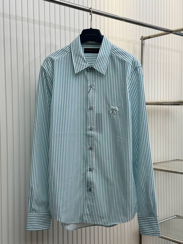 Lv 路易 橡胶贴饰条纹长袖衬衫 Size：S M L Xl