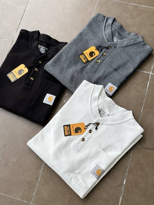 Carhartt K84 Heavyweight Short-Sleeve Pocket Henley T-Shirt标签舒适亨利领针织套头短袖T恤 Loose