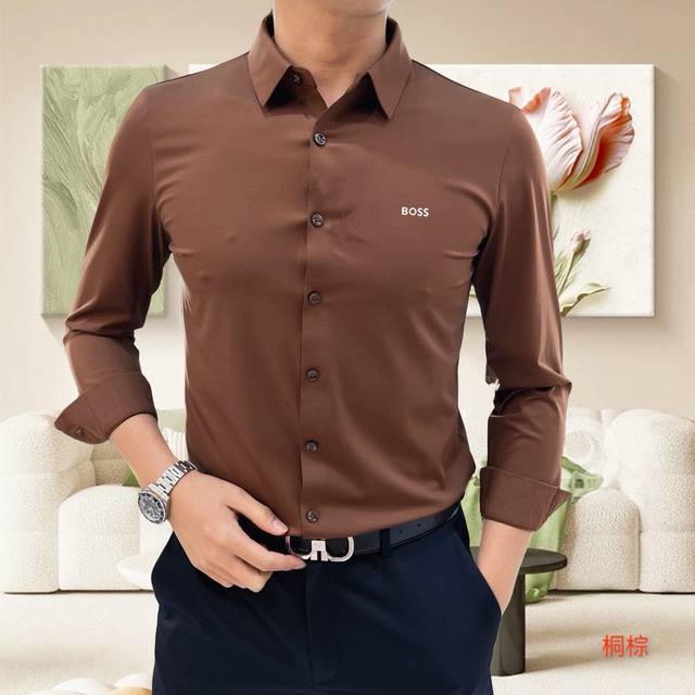 Boss 高端休闲系列！2025早春新品专柜休闲长袖衬衫！品牌最新元素Logo重工设计 无痕剪裁 进口80支的超高支纱棉，手感柔滑舒适，弹性佳 软软细腻 不易起