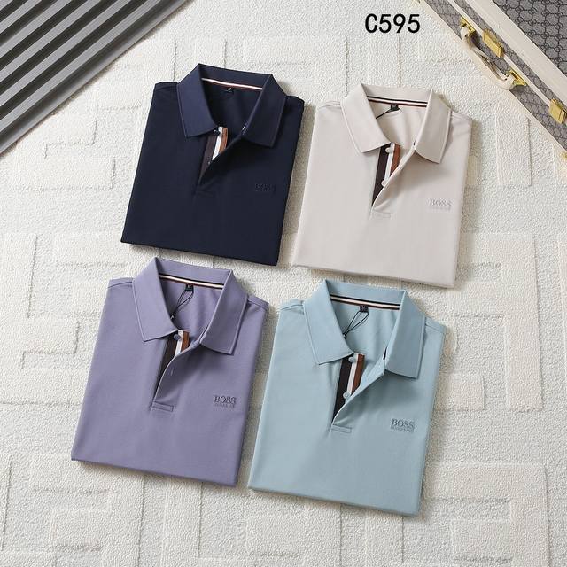 Boss-25Ss新款春夏短袖翻领T恤Polo，最高版本客供定制高端亚麻桑蚕丝莫代尔珠地棉面料简单时尚款，拼色螺纹超级好看！胸前芬迪字母刺绣经典Logo简单大方