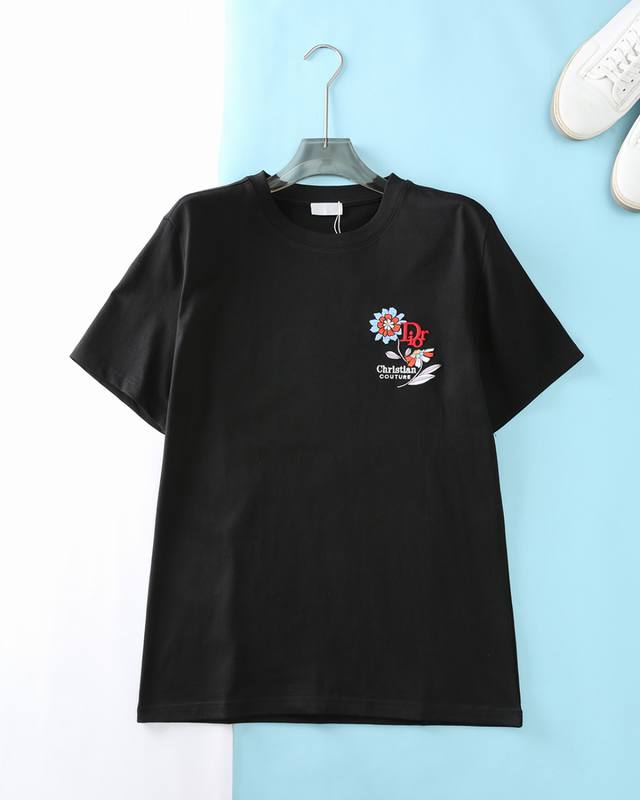 Di迪* 25Ss夏季新款平纹针织棉布圆领短Tee，男士胸前向日葵花朵刺绣徽标时尚休闲短袖T衫！贸易公司渠道稀出，甄选客供100%平纹棉精心打造，采用经典的平纹