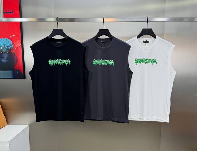 Balenciag*巴黎新款字母新背心来了～25S夏季必备单品！男女同款！限量级高奢搭配.简单干净整洁的印花设计！立体有型.质感满满～选用优质240G冰棉面料.