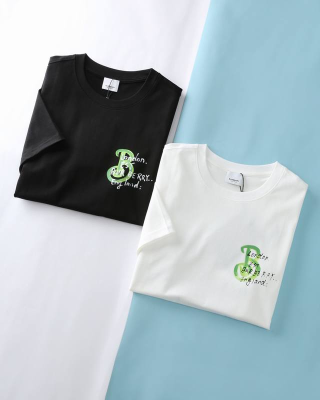 Bbr 芭*力 25Ss夏季新款平纹针织棉布圆领短Tee，男士后背战马标识手绘涂鸦印花标识时尚套头短袖T恤衫！贸易公司渠道稀出，其面料采用的是客供定制的平纹针织