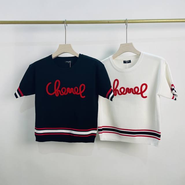 Chanel＆香奈儿新款刺绣字母显瘦百搭短袖针织衫Sml现货发