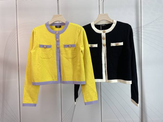 Chanel＆香奈儿新款拼接撞色短款针织开衫2色三码Sml现货供应