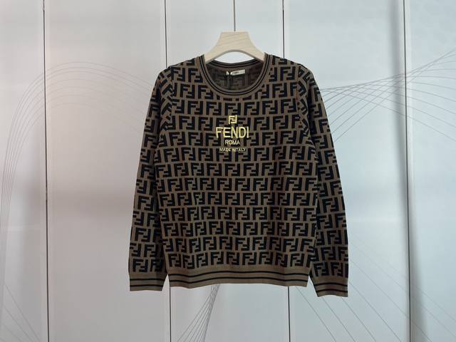 Fendi＆芬迪新款经典双F黄色字母刺绣圆领长袖上衣Sml现货供应