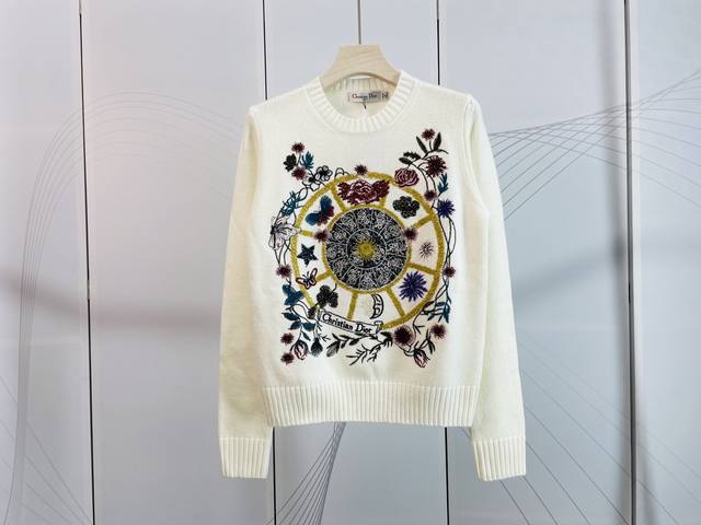 Dior&迪奥新款重工刺绣花卉五角星图案套头毛衣Sml现货供应