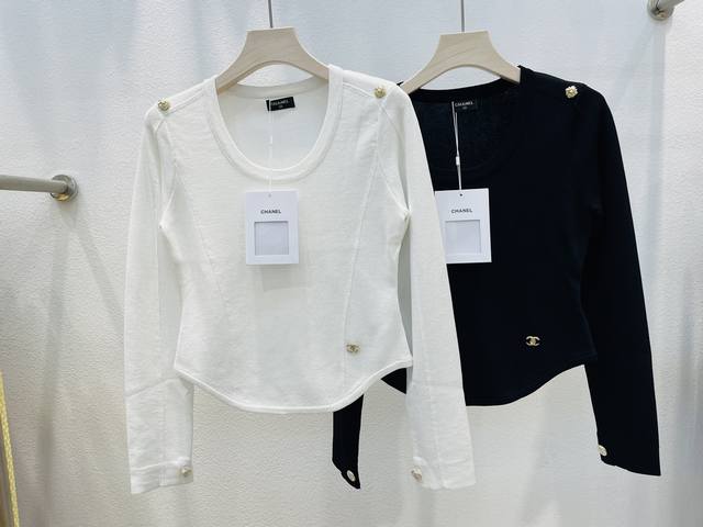 Chanel＆香奈儿新品弧形修身长袖针织上衣2色三码Sml现货供应