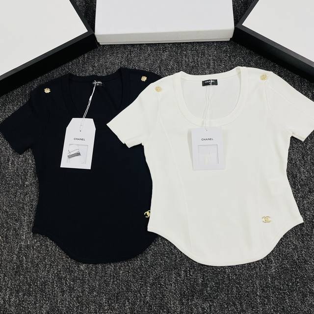 Chanel＆香奈儿新款春夏新品修身短袖针织上衣2色三码Sml现货供应