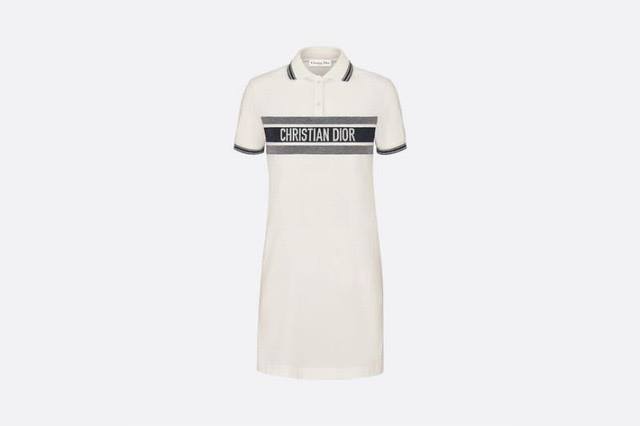 早春新款Christian Dior &迪奥翻领条纹提花圆领短袖裙上衣Sml现货供应