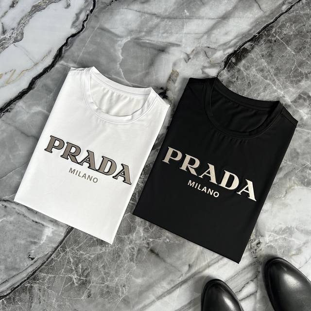 Prada 普拉达 2025春夏装欧洲专柜爆款 顶级柜台品质定制 原单时尚高端男士休闲短袖T恤。尺码：M~6Xl 110～235斤可穿 25Ss奢华高端人士必备