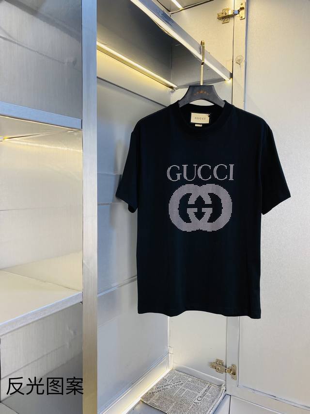 反光款！ 穿210斤 原单货！胖子福音 情侣装古奇Gucci 原单品质 2025最新款 短袖T恤 五分袖中袖 精选专柜订制顶级纯棉进口面料 带原版洗水唛！三标齐