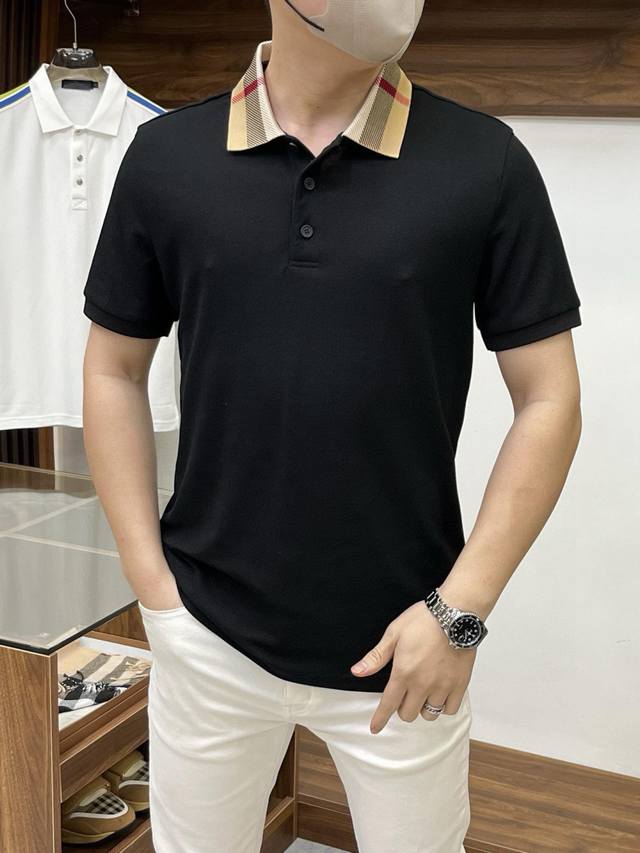 Burberry 巴宝莉 -2540Ss春季专柜时尚大爆款翻领T恤，休闲时尚外穿 内搭必备款，舒适好看上身可见 定制进口高端珠地面料，手感细腻丝滑，贴身舒适不扎