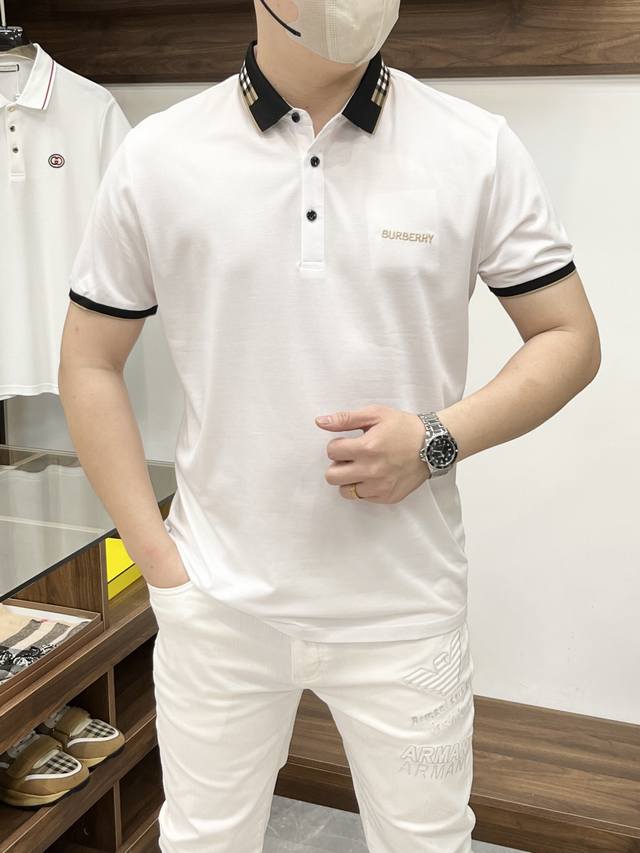 Burberry 巴宝莉-2540Ss开春新款 时尚大爆款翻领T恤，休闲时尚外穿 内搭必备款，舒适好看上身可见 定制进口高端丝光面料，手感细腻丝滑有质感，上身舒