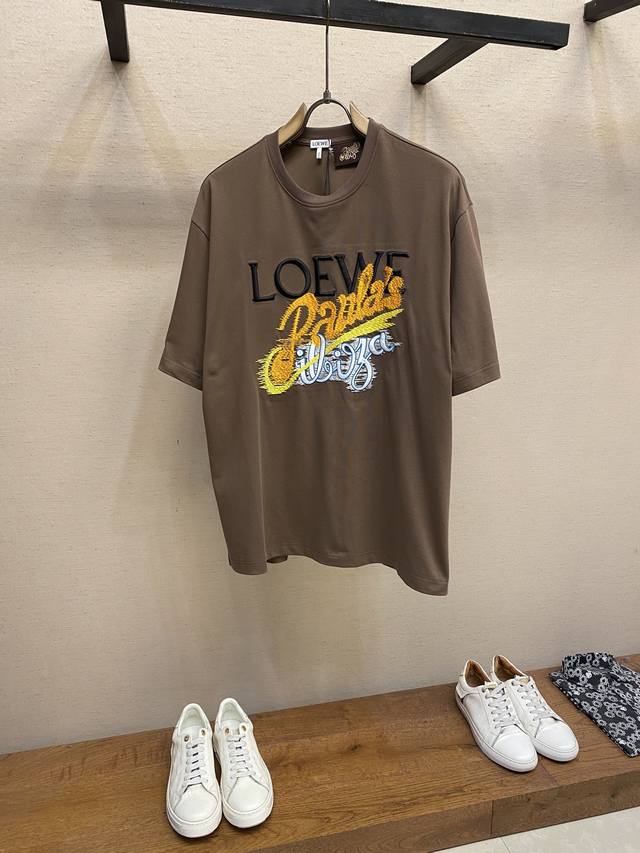 Loewe，罗意威夏季新款 重工夏日彩色刺绣宽松版型圆领纯棉T Shirt 男女同款 尺码：S-Xl