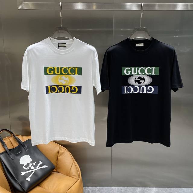 古家 Gucci 撞色短袖街头高级 经典黑色打底，绿白蓝撞色 Logo 自带街头感，米兰街头高级感M-3Xl隔天