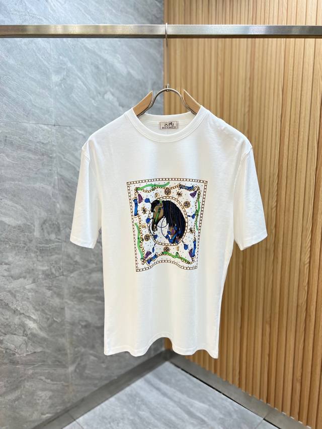 Hermes 爱马仕 2025春夏新品 三标齐全 丝光棉 短袖T恤 好货不用过多介绍 看细节 专柜码数：M-Xxxl 175 140建议L ，