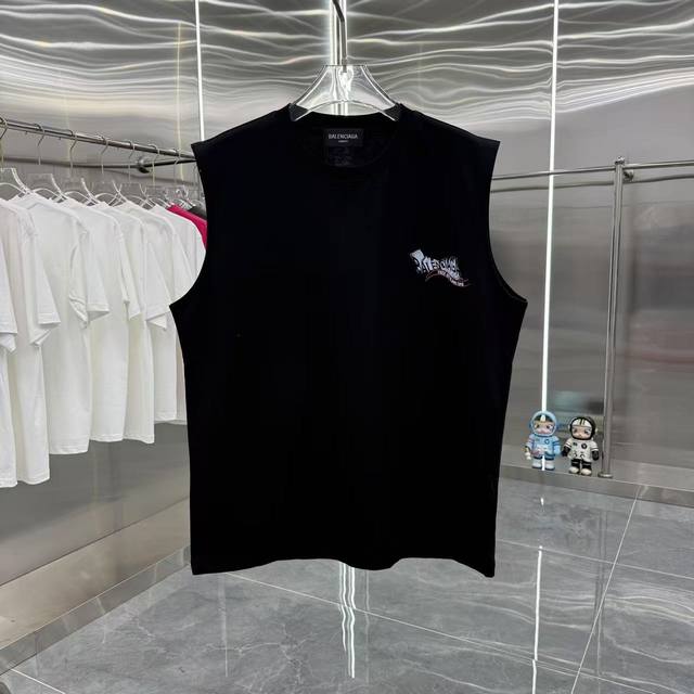 Bal 巴黎世家 2025夏季新款 无袖背心 个性印花 男女同款宽松版 S M L Xl Xxl 五个码 颜色：黑色 白色 灰色
