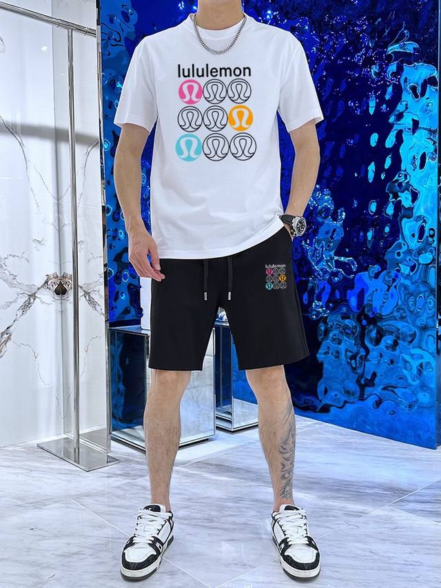 直 品牌 Lulu 2025新款男士短袖短裤套装！官网同步销售！市面高端版本！手感细腻柔软！让你穿着更加舒适！立体裁剪版型超赞！尺码:M-5Xl 下单请报身高体