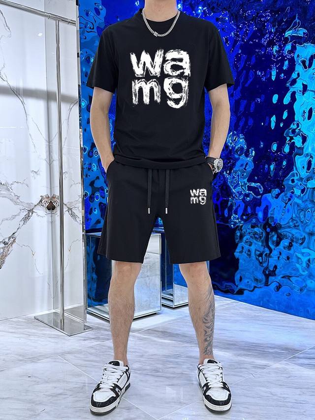 直 品牌 Wang 2025新款男士短袖短裤套装！官网同步销售！市面高端版本！手感细腻柔软！让你穿着更加舒适！立体裁剪版型超赞！尺码:M-5Xl 下单请报身高体