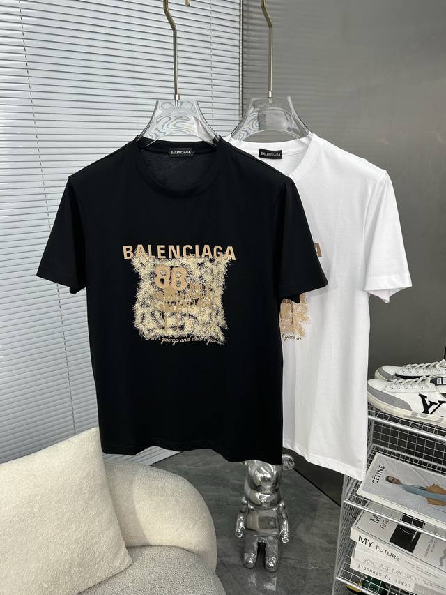 Balenciaga巴黎世家 2025Ss春夏高品质丝光棉短袖T恤 M-6Xl可穿至230斤 顶级原单品质，当下最新工艺要求，顶级订单要求车线做工，超级好搭配，