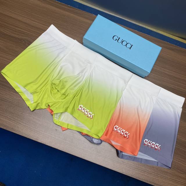 特别推出： 款“G*U*L系列平角内裤~一盒三条冰丝贴身之物不能迁就，内裤一定要穿的舒服才行~腰头采用标志装饰，印染胶浆印花工艺！顺滑贴身的质感扔人觉得更加细腻