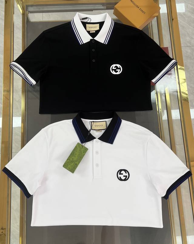 新品 古奇 爆款Polo 2025春夏新款首发专柜最新款短袖圆领T恤 高端订制 品牌Logo最新螺纹织片工艺，超级大牌洋气，高端定制100%网眼珠地棉面料.挺阔