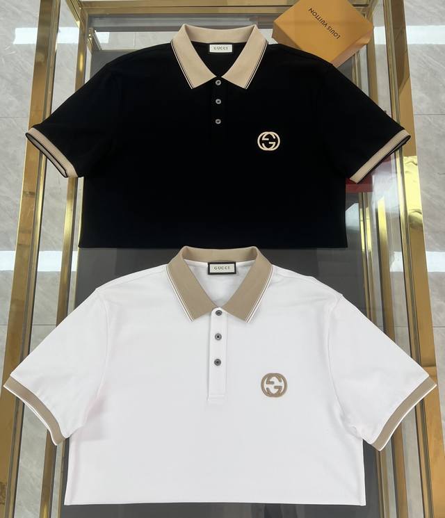 新品 古奇 爆款Polo 2025春夏新款首发专柜最新款短袖圆领T恤 高端订制 品牌Logo最新立体刺绣工艺，大牌范儿十足，时尚洋气，高端定制100%网眼珠地棉