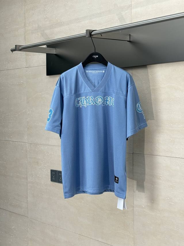 Chrome Heart* Ch克罗心 25Ss 网眼闪粉蓝色冰球服短袖 面料采用高密100D鸟眼布 双面网眼定位非常耗时 人工损耗成本很高 非市面上单层薄透底