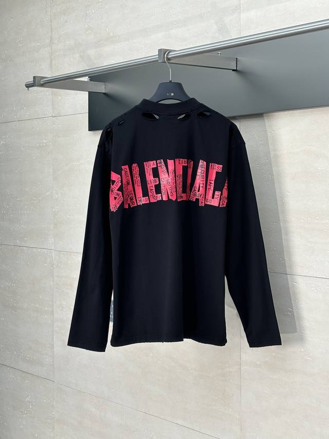 Balenciaga* 巴黎25Ss最新款美纹纸胶带长袖 面料采用巴黎Zp定织定染全棉双纱紧密棉.克重260克，布面干净.布纹清晰，柔软舒适，螺纹釆用定染无色差