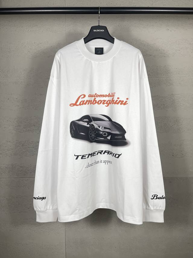 实拍图 顶级版本.官网品质 Balenci*Ga 巴黎联名兰博基尼Lamborghini前后面 左右袖直喷印花长袖T恤# Ss25最新款。第一时间研发，巨别市场