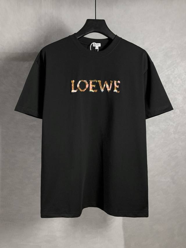 高品质 Loew 罗意威 新款系列 油画刺绣圆领短袖T恤，面料采用高端冰感索罗娜布料，采用进口绣花渐变工艺 上身效果宽松休闲，百搭款，三标齐全 ，男女同款 尺码