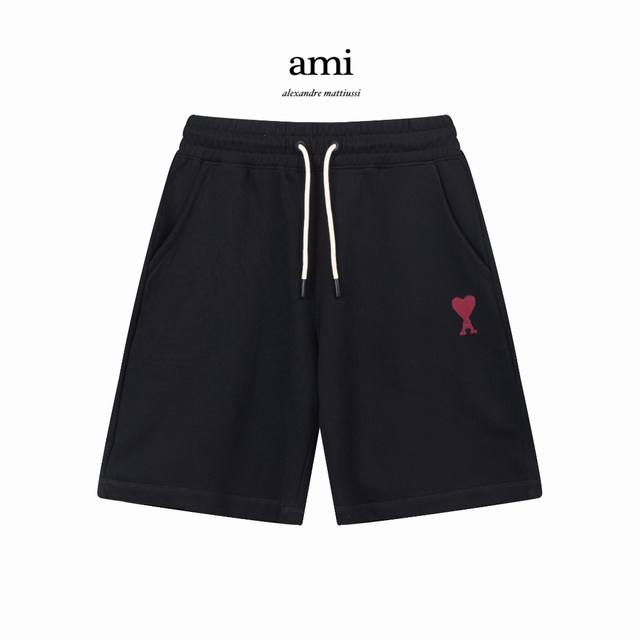 顶级版本，区别通货 Ami Ss秀款 修身线条简约印花字母Logo潮流男女同款短裤 兼容所有身材 腰部松紧带黑白抽绳设计 定制抽绳口袋两侧都带有斜插口袋设计 后
