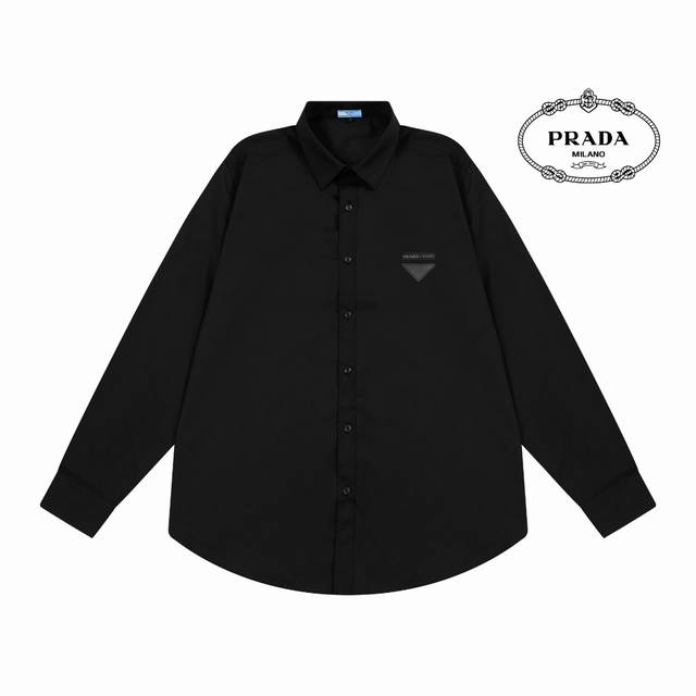 Parda 普拉达 官网经典品牌布标三角Logo 设计长袖衬衫 对版定染面料 上身高级感十足 纯棉竹纤维面料 高品质 男女同款 码数:39-43 M-3Xl