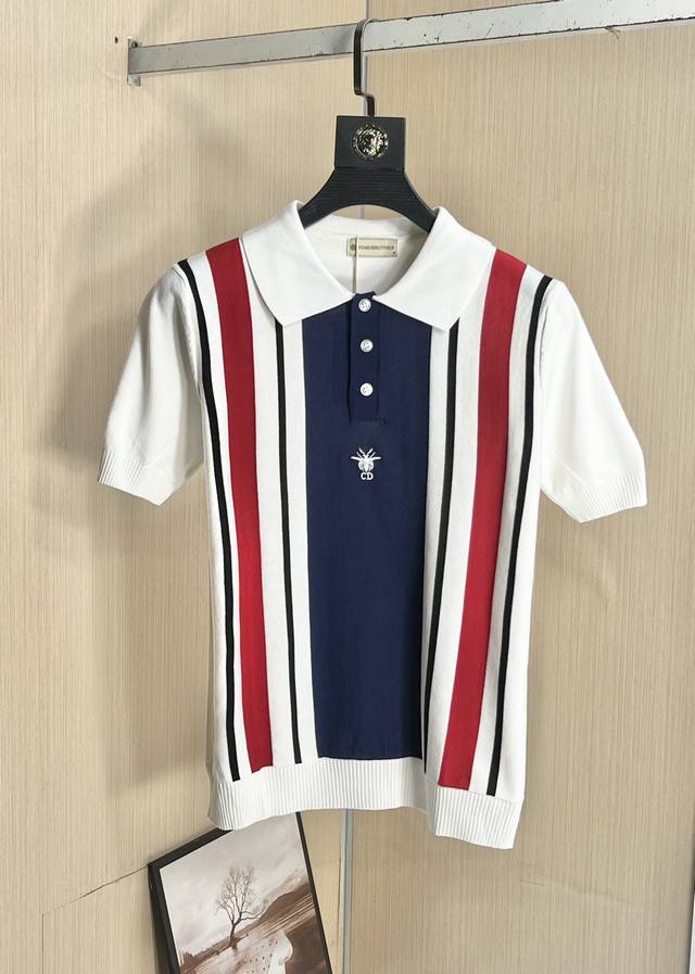新品 迪奥 2025春夏新款简约百搭字母刺绣顶级进口私货针织Polo短袖，高端重工提花短袖针织衫，专柜款时尚不失奢华 品质毋庸置疑 上身效果超赞，奢华官网同款