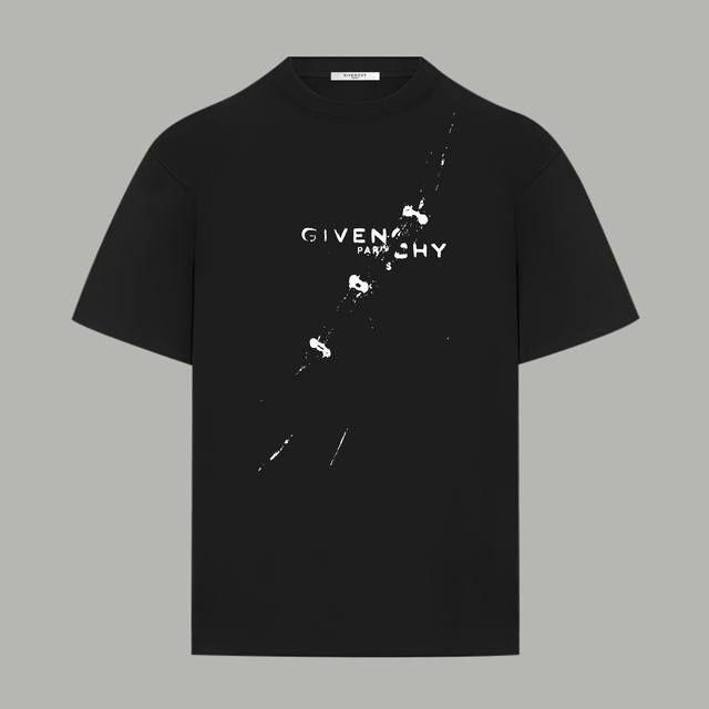Givenchy 纪梵希 官网同款 经典破损泼墨字母Logo 印花双纱纯棉短袖 - 280G双纱纯棉顶级面料 手感柔软 百分百纯棉独家出货 定染硫化黑无尘处理面