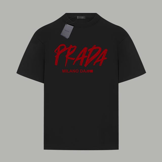 Prada 普拉达 官网同款 涂鸦字母Logo 双纱纯棉短袖 - 280G双纱纯棉顶级面料 手感柔软 百分百纯棉独家出货 定染硫化黑无尘处理面料 -面料：280