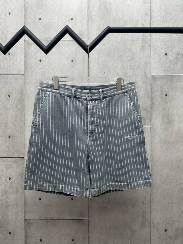 Dior 迪奥2025Ss新款刺绣蓝色条纹短裤 尺码：46 48 50 52