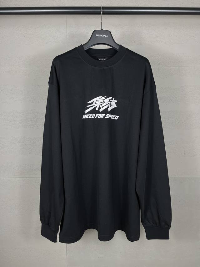 实拍图 顶级版本.官网品质 Balenci*Ga 巴黎.Ss24新款Balenciaga 极品飞车 :集结合作系列.前后直喷印花长袖T恤.砖柜同步.第一时间正品