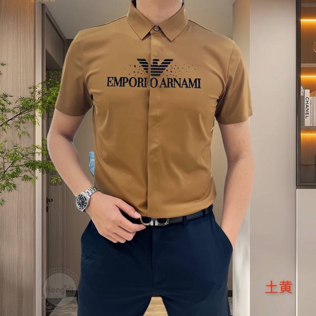 Armani阿马尼 2025春夏款专柜最新款短袖衬衣休闲短袖衬衫 高端订制 设计前卫！重工艺设计 高端订制冰氧桑蚕丝无缝面料.手感柔软.穿着舒适.专柜级别精致车